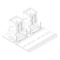 City building real estate concept. Wireframe low poly mesh vector illustration