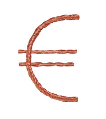  Euro sign made of copper wire  isolated  on white background