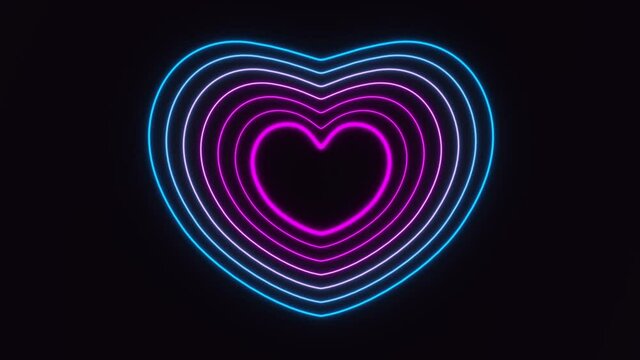 Glowing neon light heart looping animation background. 