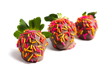 Chocolate Covered Strawberries with Sprinkles on a White Background