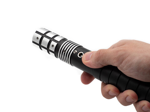 Lightsaber or laser sword isolated on a white background. Saber handle without color beam.