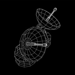 Radar. Directional radio antenna with satellite dish. Astronomy radio telescope . Wireframe low poly mesh vector illustration