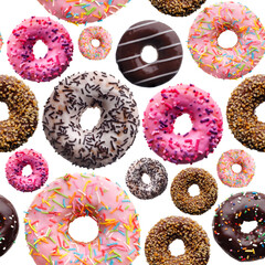 Set of assorted donuts, seamless pattern