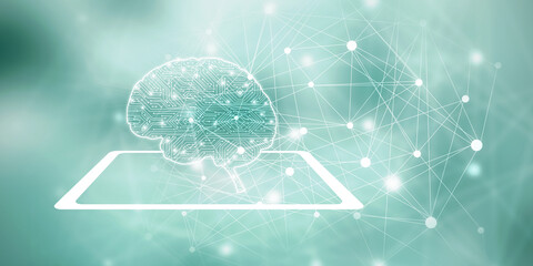 2d illustration Concept of thinking, background with brain, Abstract Artificial intelligence. Technology web background
