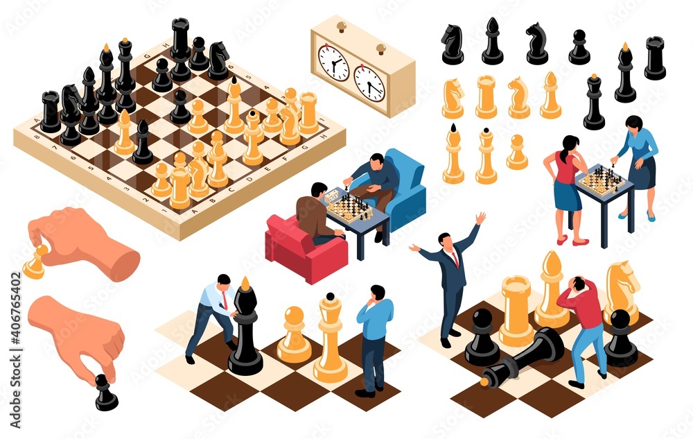 Wall mural isometric chess playing set