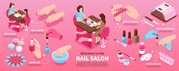 Nail Salon Isometric Infographics