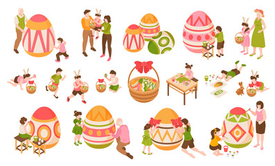 Easter Isometric Color Icons Set