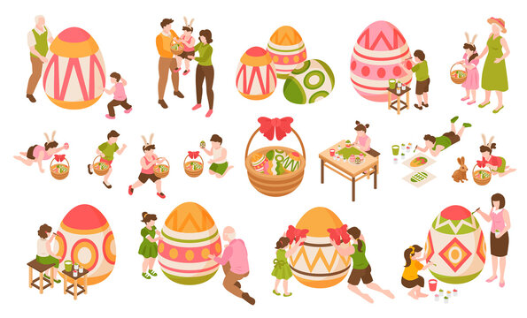 Easter Isometric Color Icons Set