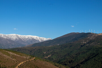 fantastic nature landscape, with the Serra da Estrela in the background, with lots of snow. Portugal