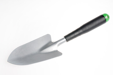 Garden tool shovel for planting flowers, made of metal and plastic