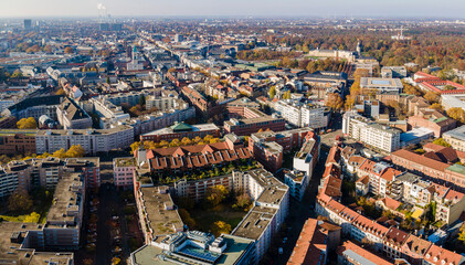  Aerial view of the downtown city Karlsruhe in Germany,  on a sunny autumn day  - obrazy, fototapety, plakaty