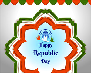 Happy Republic Day tricolor greeting origami paper style. Decorative Indian flag elements for national festival.
