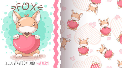 Love fox with heart - seamless pattern
