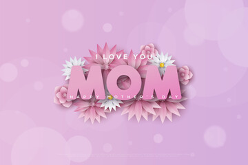 Happy Mother's Day background with background illustration using juicy pink paper.