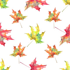 Watercolor seamless pattern. autumn maple leaves