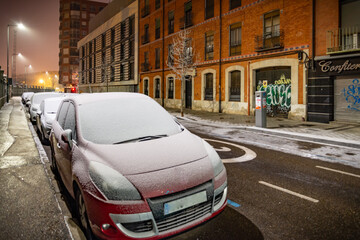 Ciudad de Valladolid con nieve al amanecer en Espa&ntilde;a Europa