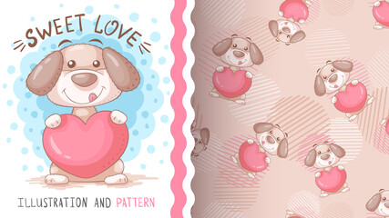 Dog with heart - seamless pattern