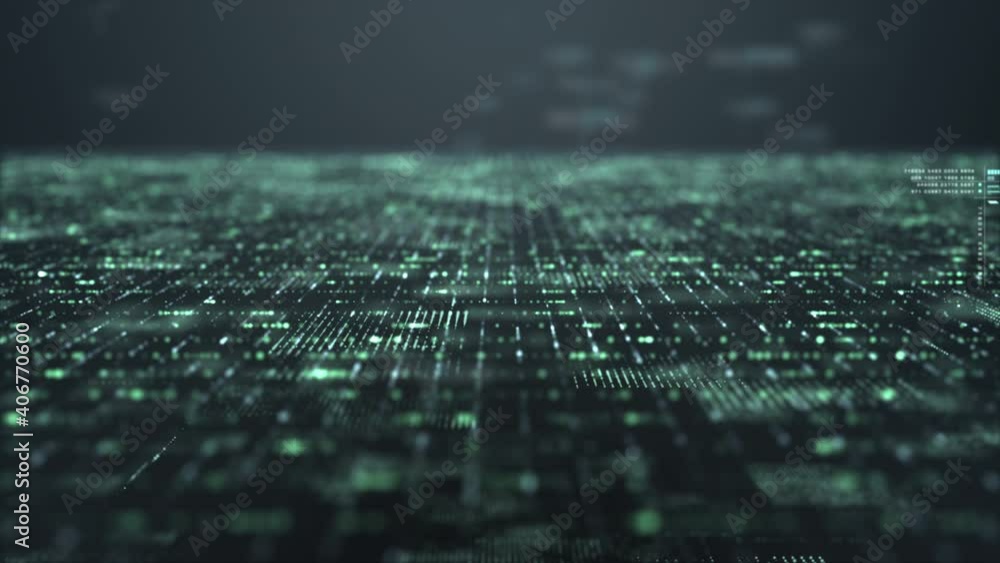 Poster futuristic digitally generated motion abstract particles matrix cyber environment of big data analyt