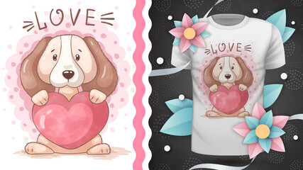 Dog with heart - idea for print t-shirt