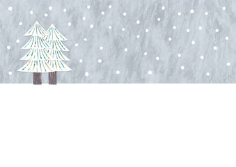 冬の背景イラスト　雪原と木