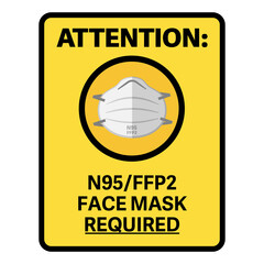 yellow N95 or FFP2 MASK REQUIRED information sign vector illustration