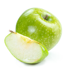 fresh ripe apple with slice isolated white background