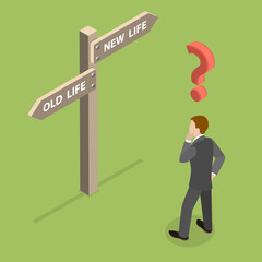 3D Isometric Flat Vector Conceptual Illustration of Choosing a Right Life Path, New Challenges or Old Problems.