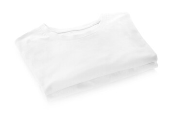 Folded modern cotton t-shirts on white background