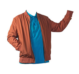 men's bomber jacket and  shirt isolated on white background. fashionable casual wear