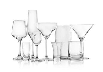 Set of new bar glassware on white background - obrazy, fototapety, plakaty