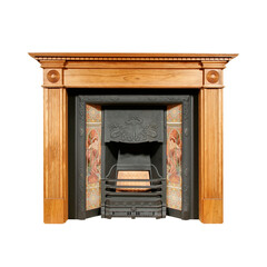 Front view of wooden fireplace portal
