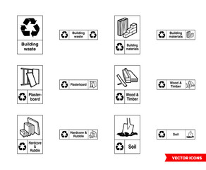 Building recycling signs icon set of outline types. Isolated vector sign symbols. Icon pack.