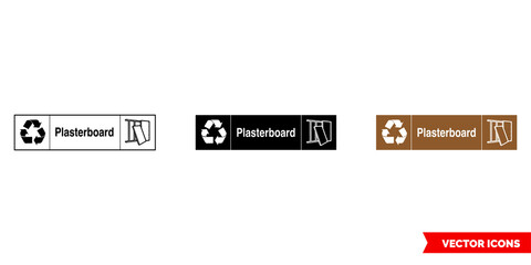 Plasterboard landscape recycling sign icon of 3 types color, black and white, outline. Isolated vector sign symbol.
