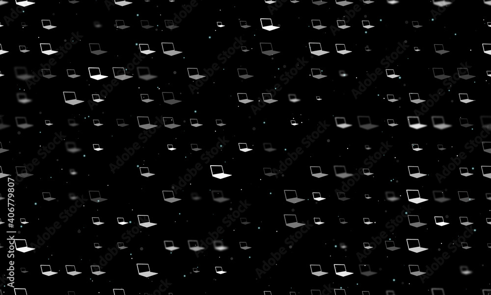 Poster seamless background pattern of evenly spaced white notebook symbols of different sizes and opacity. 