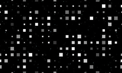 Seamless background pattern of evenly spaced white rectangles of different sizes and opacity. Vector illustration on black background with stars