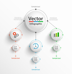 Business infographic design template with 3 options, parts, steps or processes. Can be used for workflow layout, diagram, number options, web design