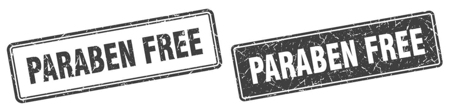 paraben free stamp set. paraben free square grunge sign