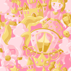 Obraz na płótnie Canvas Princess party items seamless pattern.