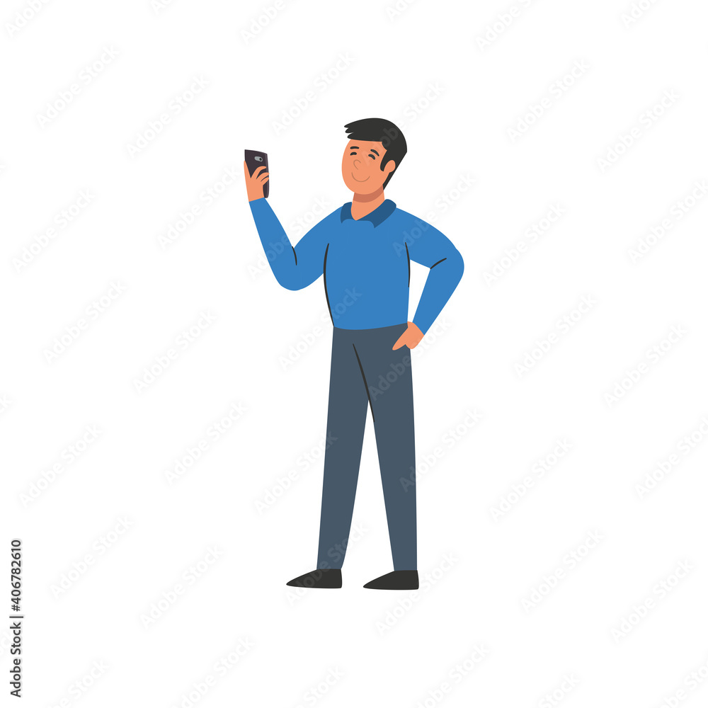 Poster man with smartphone vector design