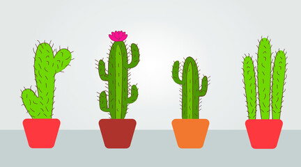 Pack of hand drawn cactus in pots