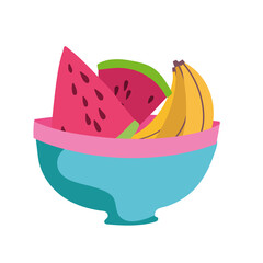 cooking food fruit in bowl cartoon flat icon