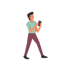 man with smartphone chatting vector design