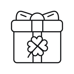 gift box with bow Clover Flower line icon