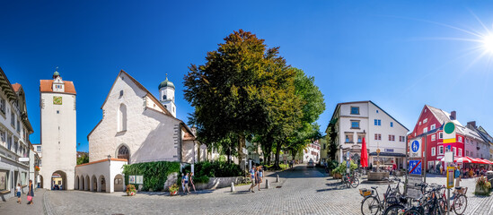 Wassertorturm, Nikolaikirche, Isny im Allgäu, Baden-Württemberg, Deutschland