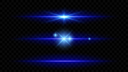 Vector blue glowing light effect isolated on dark transparent background.