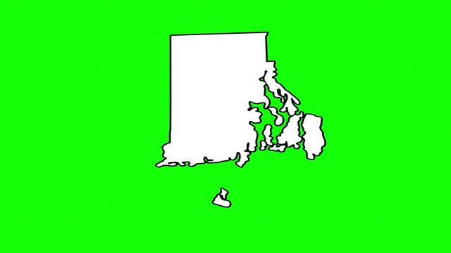 Rhode Island State of USA with pointer in capital city Providence. Animated close up map of Rhode Island highlighted from map of USA. Zoom showing of state for information, news. 4K. Alpha channel.