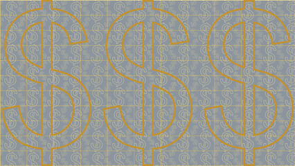 An abstract gold and silver dollar sign pattern background image.