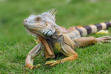 iguana crawling on the grass