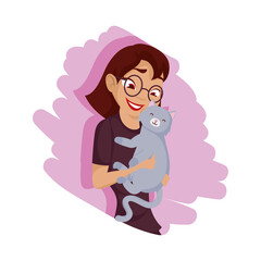 Woman with gray cat mascot vector design