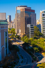 Aerial view of the Vila Olimpia neighborhood in Sao Paulo during the Lock-down